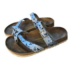 BIRKENSTOCK Papillio Slide On Adjustable Strap Blue Floral Sandals Size 7 / 7.5